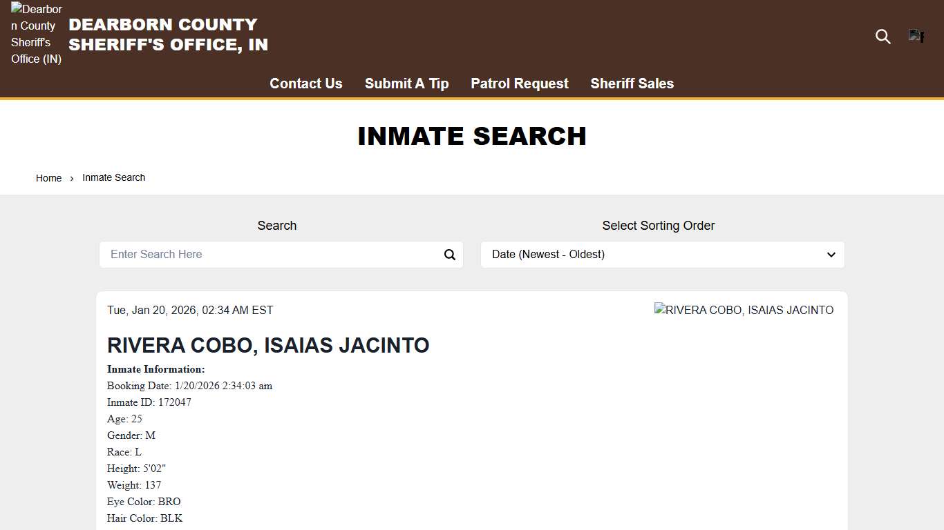 Inmate Search | Dearborn County Sheriff's Office (IN)